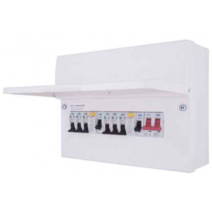 Picture of 6 Way with 100A Switch, 2 x 63A 30mA RCD, 6 x MCB's Metal Populated Dual RCD Consumer Unit