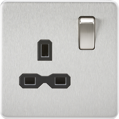 Picture of 13A 1 Gang Double Pole Switched Socket - Brushed Chrome with Black Insert