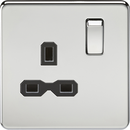 Picture of 13A 1 Gang Double Pole Switched Socket - Polished Chrome with Black Insert