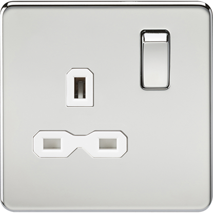 Picture of 13A 1 Gang Double Pole Switched Socket - Polished Chrome with White Insert