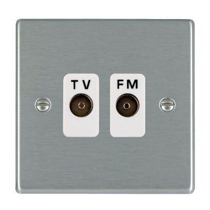 Picture of Hartland SS/WH 2 Gang Isolated TV/FM 1 in/2 out Coaxial Socket