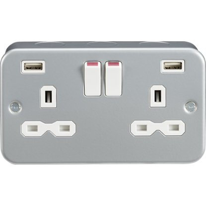 Picture of Metal Clad 13A 2 Gang Switched Socket with Dual USB Charger (2.4A)