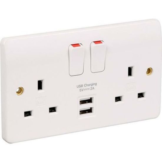 Picture of 13A 2 Gang Double Pole with 2 x USB Charging Ports and Dual Earth Terminals