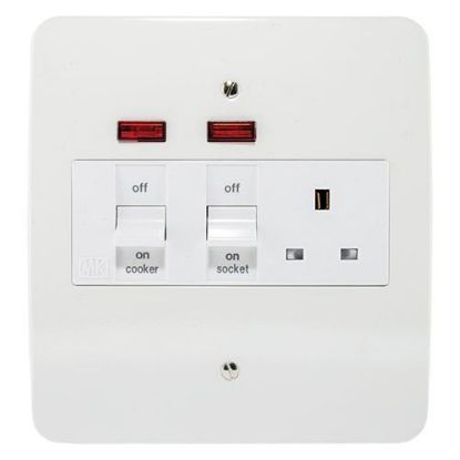 Picture of 2 Gang 45A Metal Double Pole Main Switch & 13A Switchsocket Outlet on Large Plate & Neons