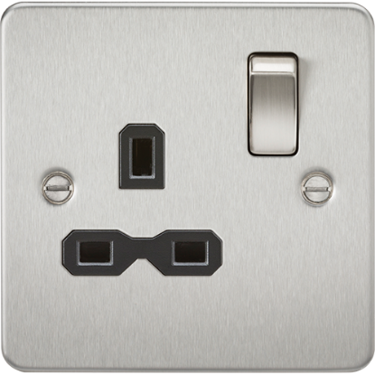 Picture of 13A 1 Gang Double Pole Switched Socket - Brushed Chrome with Black Insert