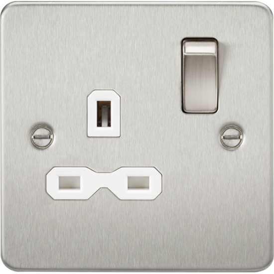 Picture of 13A 1 Gang Double Pole Switched Socket - Brushed Chrome with White Insert