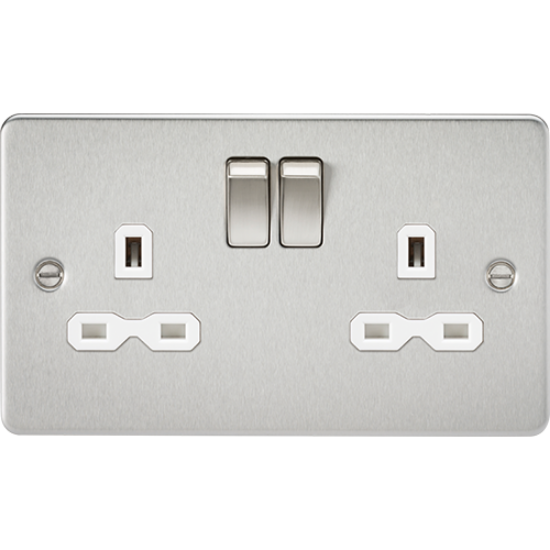 Picture of 13A 2 Gang Double Pole Switched Socket - Brushed Chrome with White Insert