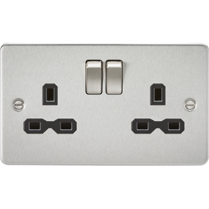 Picture of 13A 2 Gang Double Pole Switched Socket - Brushed Chrome with Black Insert