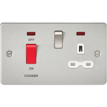 Picture of 45A Double Pole Switch and 13A Switched Socket with Neon - Brushed Chrome with White Inserts