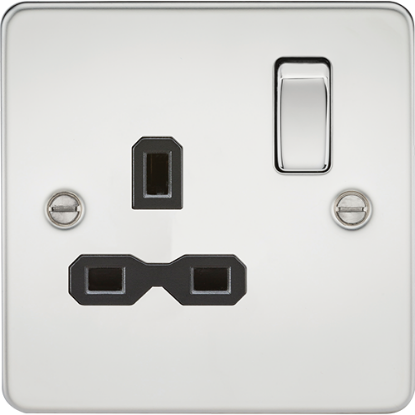 Picture of 13A 1 Gang Double Pole Switched Socket - Polished Chrome with Black Insert