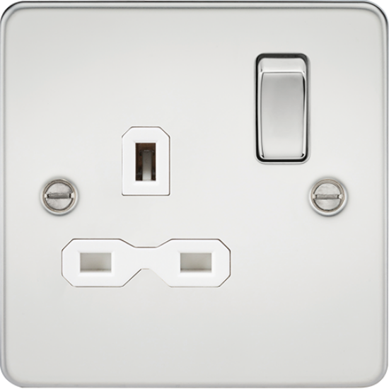 Picture of 13A 1 Gang Double Pole Switched Socket - Polished Chrome with White Insert