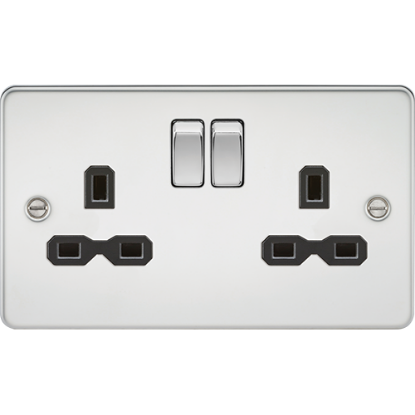 Picture of 13A 2 Gang Double Pole Switched Socket - Polished Chrome with Black Inserts