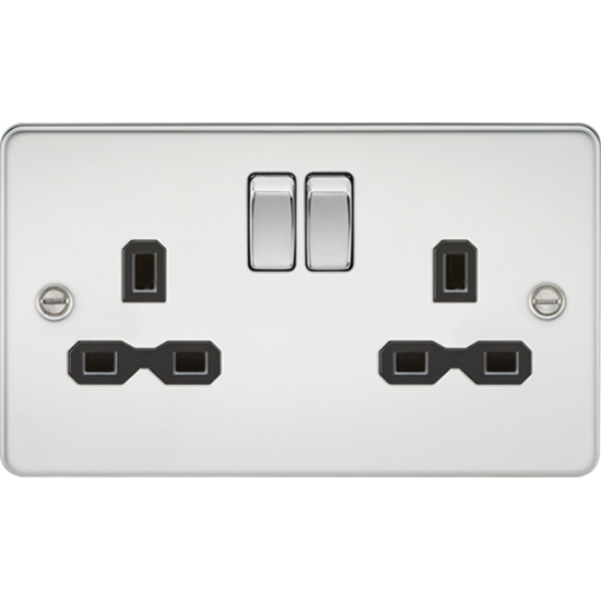 Picture of 13A 2 Gang Double Pole Switched Socket - Polished Chrome with Black Inserts