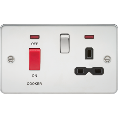 Picture of 45A Double Pole Switch and 13A Switched Socket with Neon - Polished Chrome with Black Insert