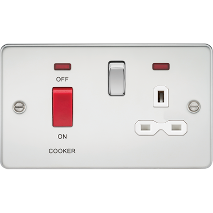 Picture of 45A Double Pole Switch and 13A Switched Socket with Neon - Polished Chrome with White Insert