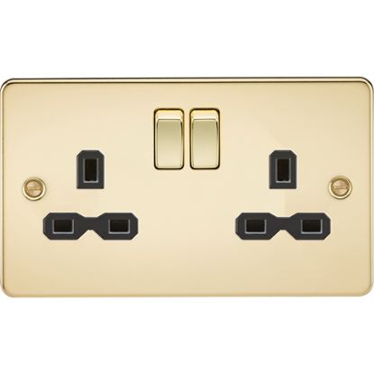 Picture of 13A 2 Gang Double Pole Switched Socket - Polished Brass with Black Insert