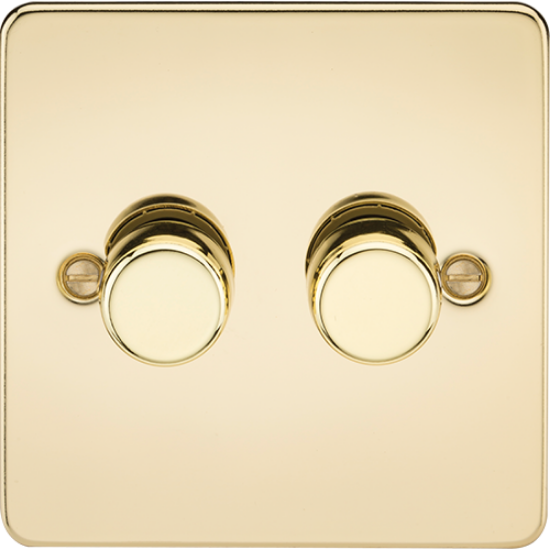 Picture of 2 Gang 2 Way 10-200W (5-150W LED) Trailing Edge Dimmer - Polished Brass