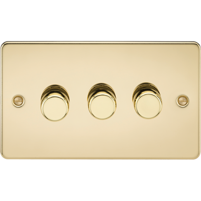 Picture of 3 Gang 2 Way 100-200W (5-150W LED) Trailing Edge Dimmer - Polished Brass