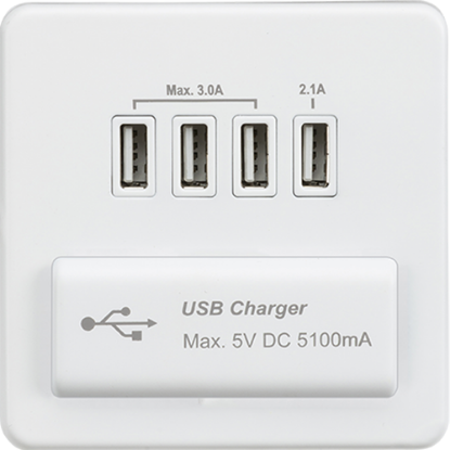 Picture of Quad USB Charger Outlet (5.1A) - Matt White with White Insert