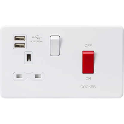 Picture of 45A Double Pole Switch and 13A Switched Socket with Dual USB Charger 2.4A - Matt White