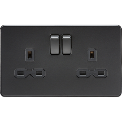 Picture of 13A 2 Gang Double Pole Switched Socket - Matt Black with Black Insert