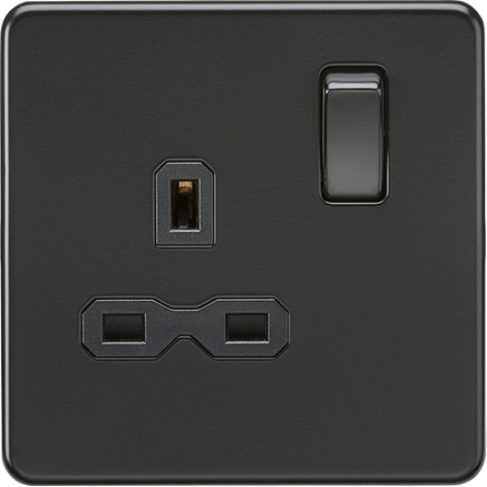 Picture of 13A 1 Gang Double Pole Switched Socket - Matt Black with Black Insert