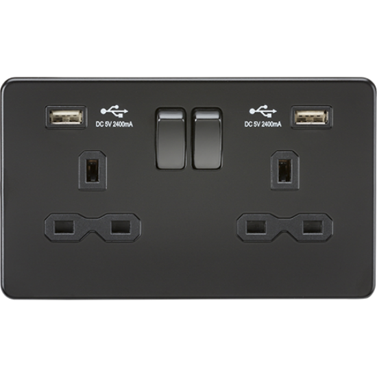 Picture of 13A 2 Gang Switched Socket with Dual USB Charger (2.4A) - Matt White