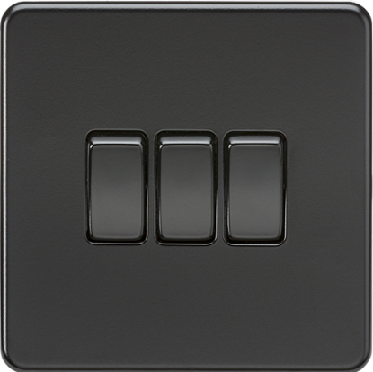 Picture of 10AX 3 Gang 2 Way Switch - Matt Black with Black Rockers