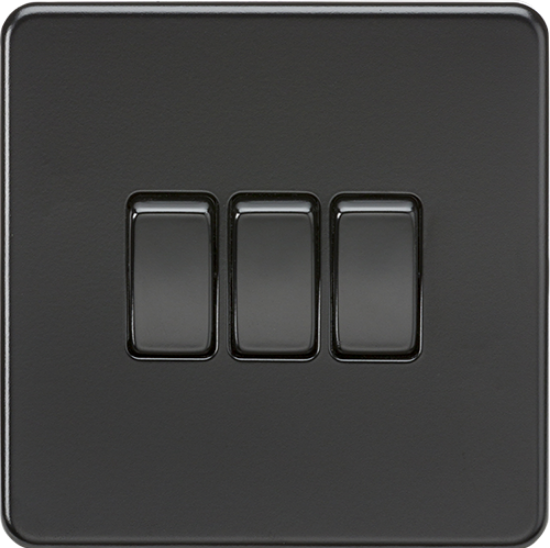 Picture of 10AX 3 Gang 2 Way Switch - Matt Black with Black Rockers