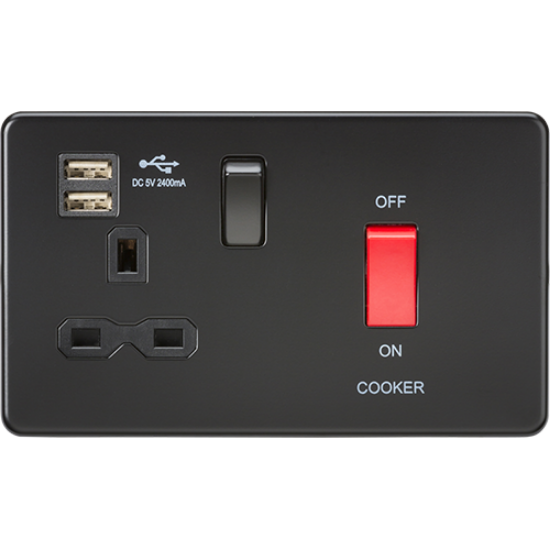 Picture of 45A Double Pole Switch and 13A Switched Socket with Dual USB Charger 2.4A - Matt Black