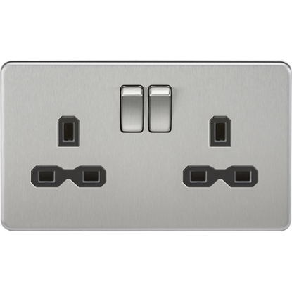 Picture of 13A 2 Gang Double Pole Switched Socket - Brushed Chrome with Black Insert