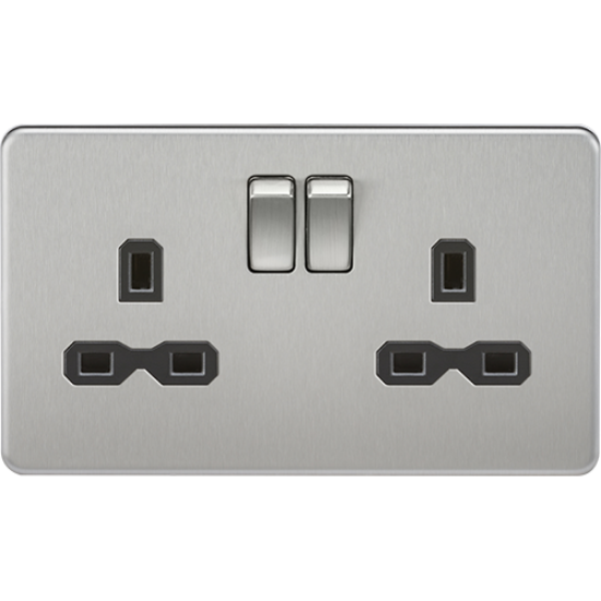 Picture of 13A 2 Gang Double Pole Switched Socket - Brushed Chrome with Black Insert