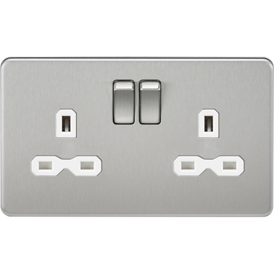 Picture of 13A 2 Gang Double Pole Switched Socket - Brushed Chrome with White Insert