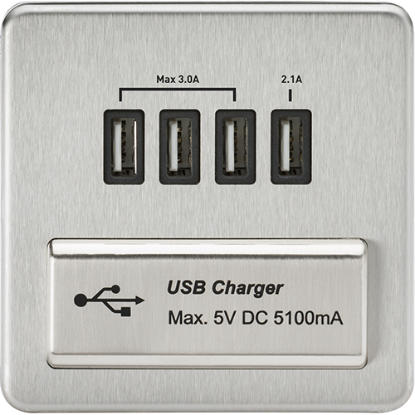 Picture of Quad USB Charger Outlet (5.1A) - Brushed Chrome with Black Insert