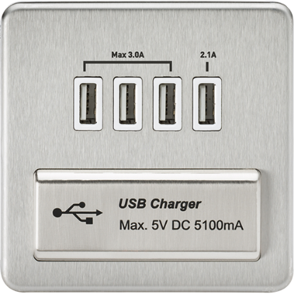 Picture of Quad USB Charger Outlet (5.1A) - Brushed Chrome with White Insert