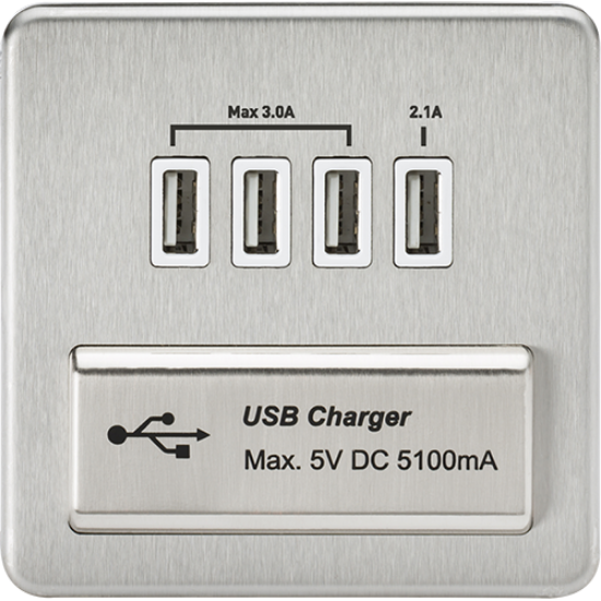 Picture of Quad USB Charger Outlet (5.1A) - Brushed Chrome with White Insert