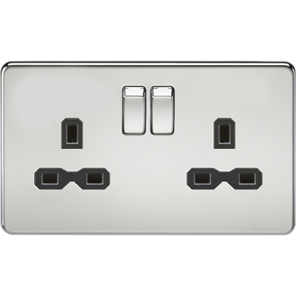 Picture of 13A 2 Gang Double Pole Switched Socket - Polished Chrome with Black Insert