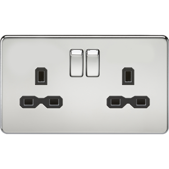 Picture of 13A 2 Gang Double Pole Switched Socket - Polished Chrome with Black Insert