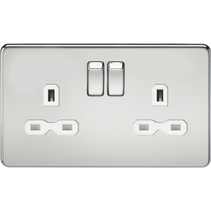 Picture of 13A 2 Gang Double Pole Switched Socket - Polished Chrome with White Insert