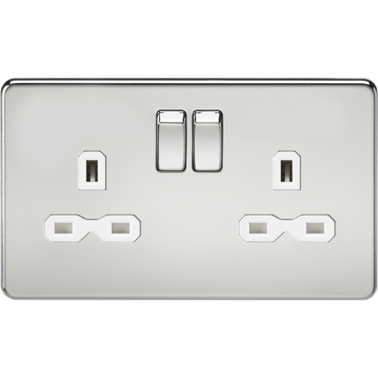 Picture of 13A 2 Gang Double Pole Switched Socket - Polished Chrome with White Insert