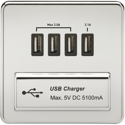 Picture of Quad USB Charger Outlet (5.1A) - Polished Chrome with Black Insert