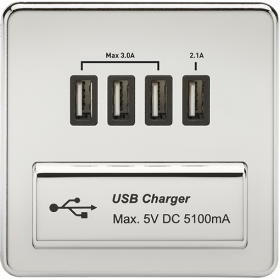 Picture of Quad USB Charger Outlet (5.1A) - Polished Chrome with Black Insert