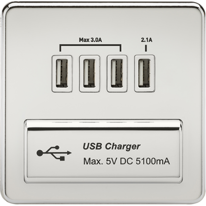 Picture of Quad USB Charger Outlet (5.1A) - Polished Chrome with White Insert