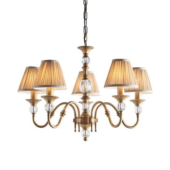 Picture of Polina antique brass 5lt pendant & beige shades