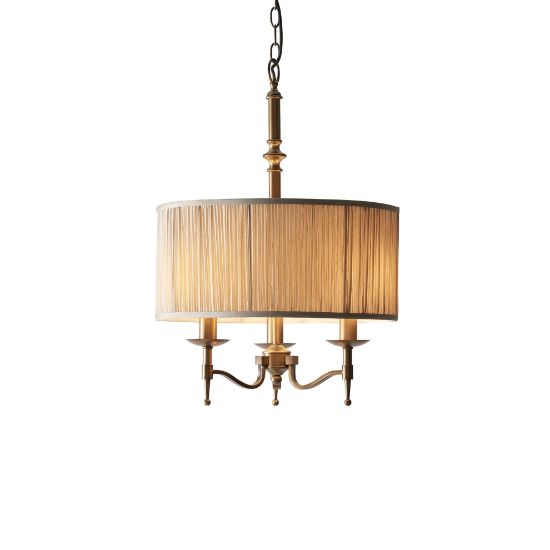 Picture of Stanford antique brass 3lt pendant & beige shade