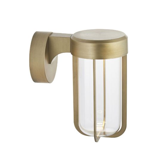 Picture of Die-cast IP44 brushed gold & clear glass LED wall light