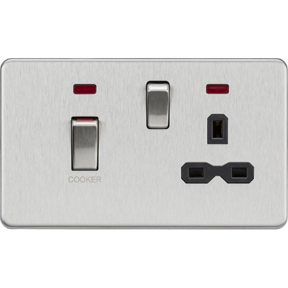 Picture of 45A Double Pole Switch & 13A Switched Socket with Neons - Brushed Chrome with Black Insert