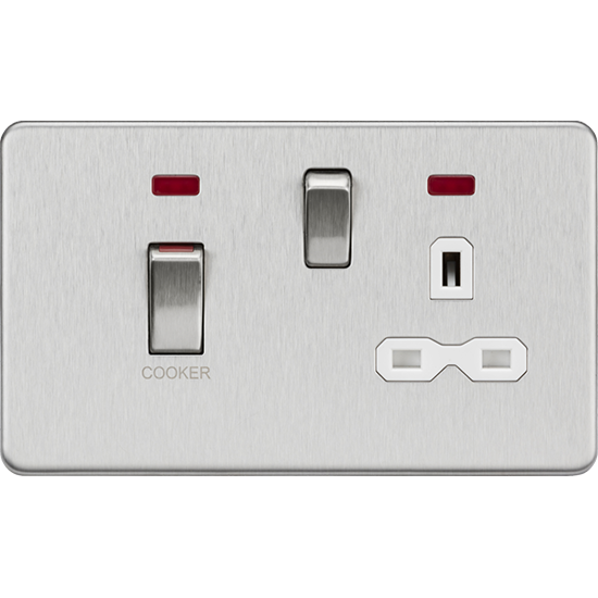 Picture of 45A DP Switch & 13A Socket with Neons - Brushed Chrome with White Insert