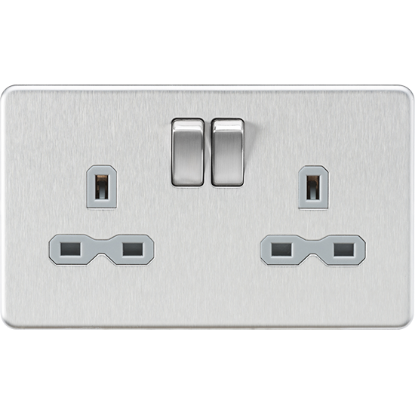 Picture of 13A 2G DP Switched Socket with Twin Earths - Brushed Chrome with Grey Insert