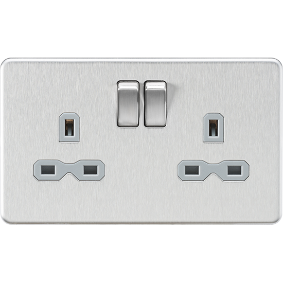 Picture of 13A 2G DP Switched Socket with Twin Earths - Brushed Chrome with Grey Insert